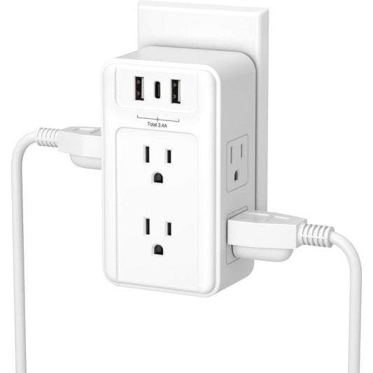 BN-LINK Multi Plug Outlet Extender, 6 Wall Outlets and 3 USB Ports (1 USB C), Multi Outlet Splitter Power Strip, USB Wall Power Strip Plug Adapter for Home, Office, Travel, 5V, 3.4A