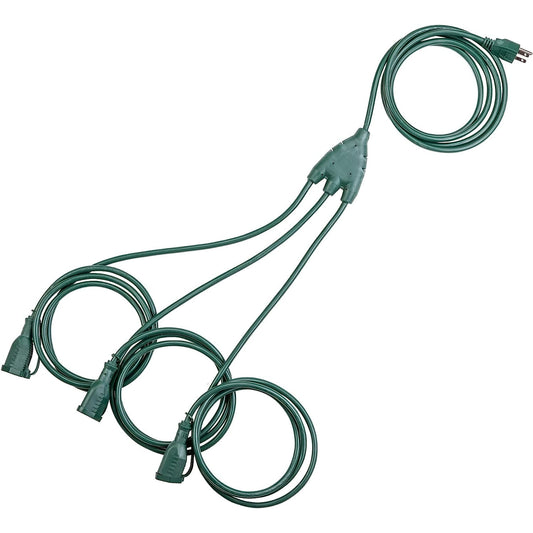 BN-LINK Outdoor Extension Cord 1 to 3 Splitter, 25 ft Power Cord, Multi Grounded Outlets, 16/3 SJTW Weatherproof for Lighting, Landscaping & Holiday Decorations, ETL Listed