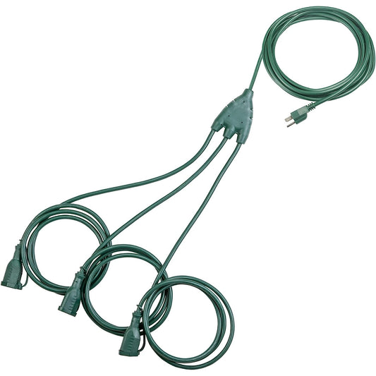 BN-LINK Outdoor Extension Cord 1 to 3 Splitter, 36 ft Multi Outlet Power Cord, 16/3 SJTW Weatherproof for Lighting, Landscaping & Holiday Decorations, 13 Amps, ETL Listed