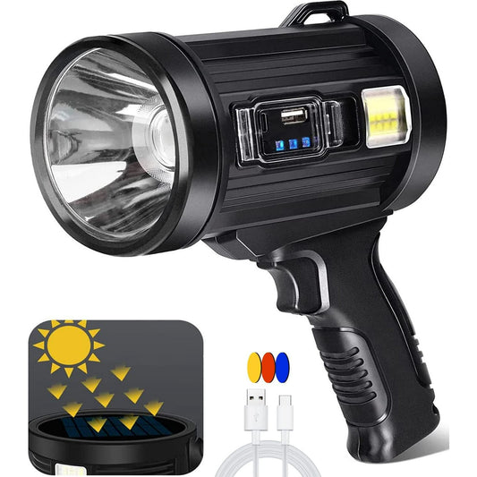 BN-LINK Rechargeable Spotlight, Handheld Hunting Flashlight Led Spot Light, Super Bright Solar Spot Lights Outdoor Handheld for Hunting, Boating, Camping