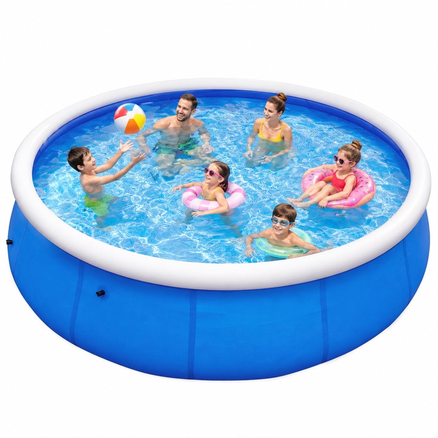 BN-LINK 10’ x 30” Above Ground Swimming Pool, Easy Set Up Inflatable Pool, Outdoor Above Ground Round Air Top Ring Pools for Kids and Family, Blue
