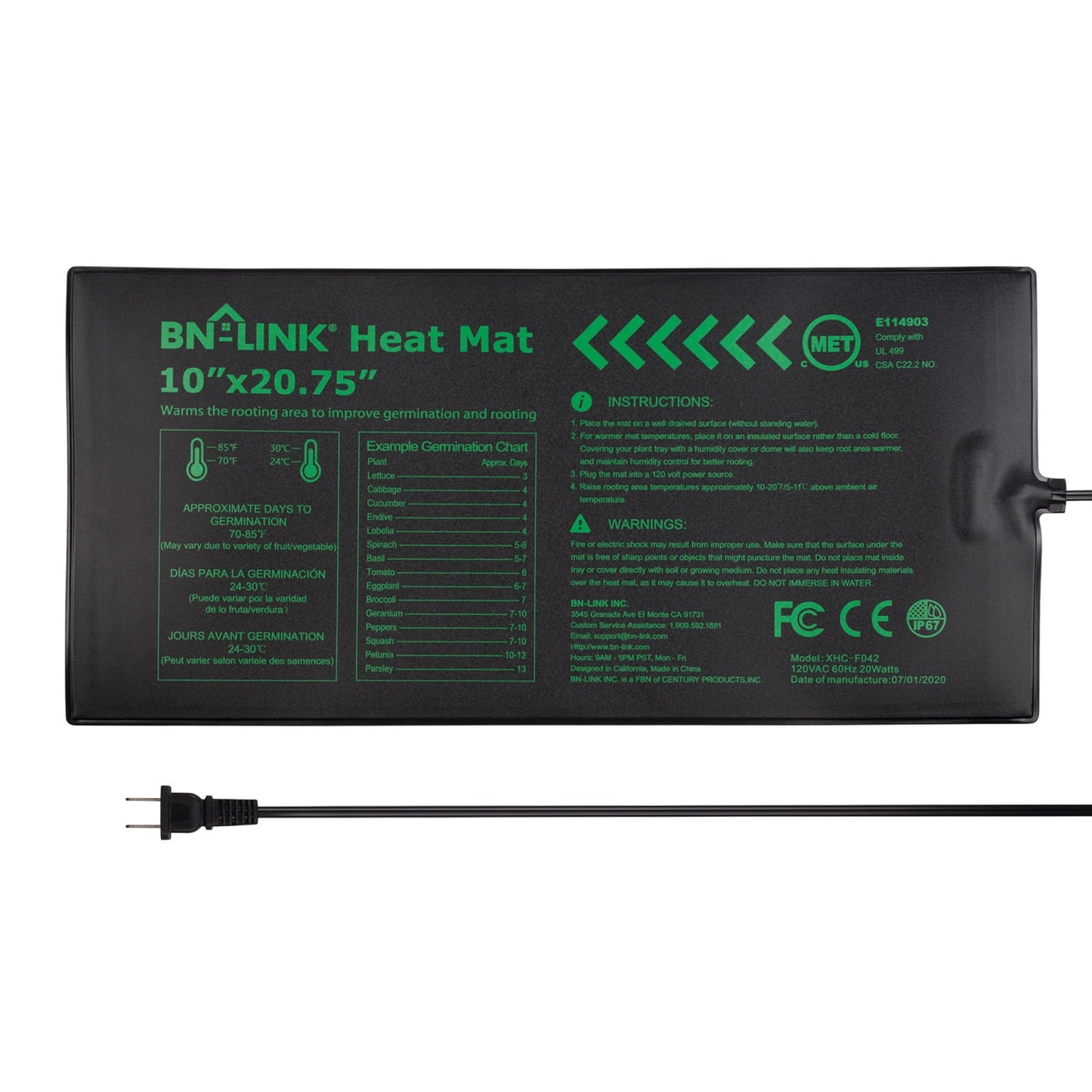 BN-LINK Seedling Heat Mat Warm Hydroponic Heating Pad Waterproof, 10" x 20.75" Mat for Seed Starting Greenhouse and Germination