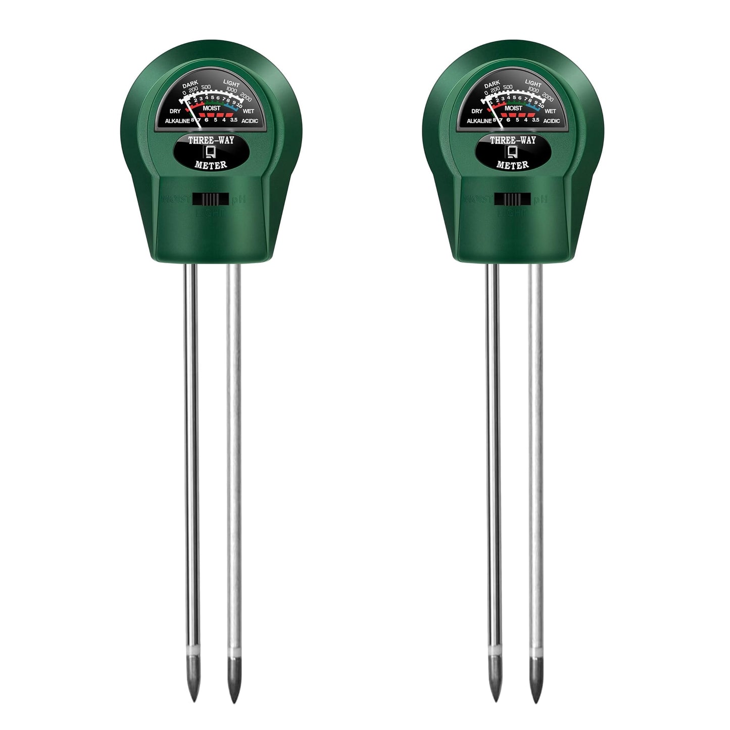 BN-LINK Soil Meter, 3-in-1 Plant Moisture Light PH Tester for Gardening, Farming Indoor & Outdoor Use, No Batteries Needed, 2 Pack, Green