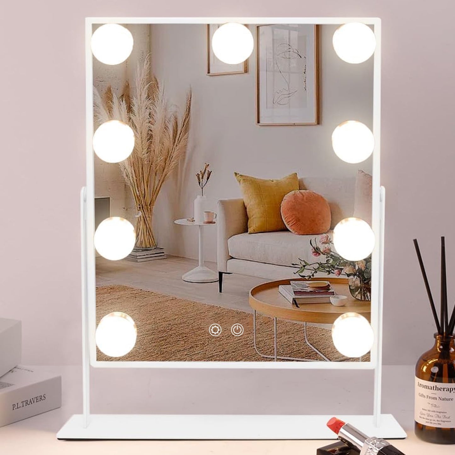 BN-LINK Makeup Mirror with 3 Color Lighting, Vanity Mirrorr with 10X Detachable Magnification, 360°Rotation, for Dressing Room & Bedroom, White
