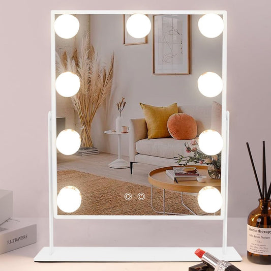 BN-LINK Makeup Mirror with 3 Color Lighting, Vanity Mirrorr with 10X Detachable Magnification, 360°Rotation, for Dressing Room & Bedroom, White