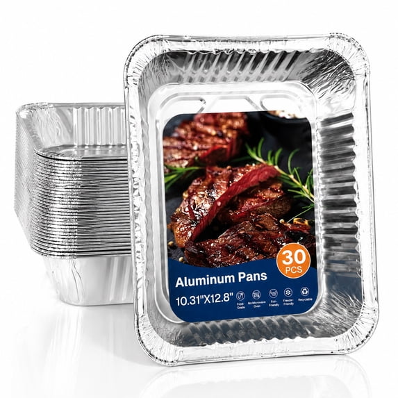 Behome 30 Pack Aluminum Pans, 10.31” x 12.8” Disposable Aluminum Baking Cake Pans, Heavy Duty Aluminum Roasting Trays for Baking, Cooking Food