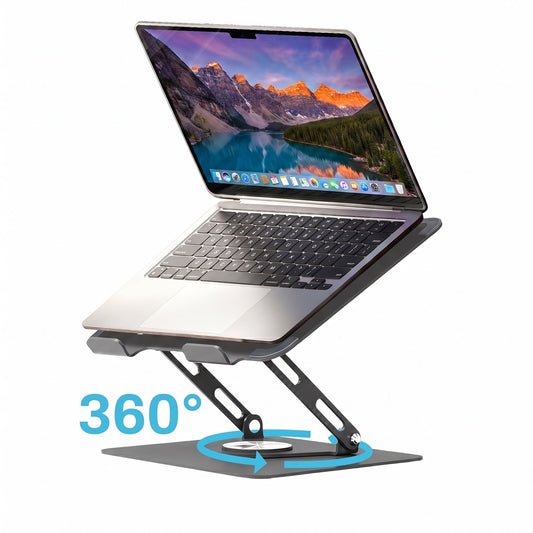 Behome Adjustable Laptop Stand for Desk, Foldable Laptop Riser with 360°Swivel Base, Height Adjustable Ventilated Laptop Holder, Compatible with MacBook, All 10"-16" Laptops