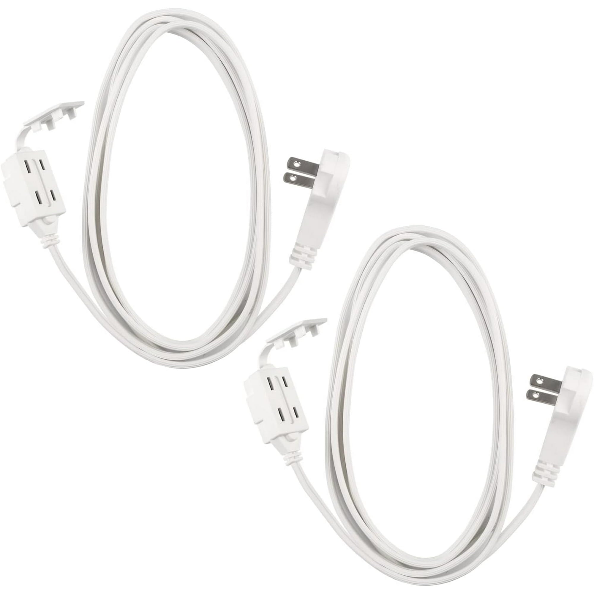 Clear Power 2-Pack 7 ft 3 Outlet Indoor Extension Cord 16/2 SPT-2, White, Low-Profile Flat Plug, 2 Prong Polarized, Perfect for Home, Kitchen, Offices