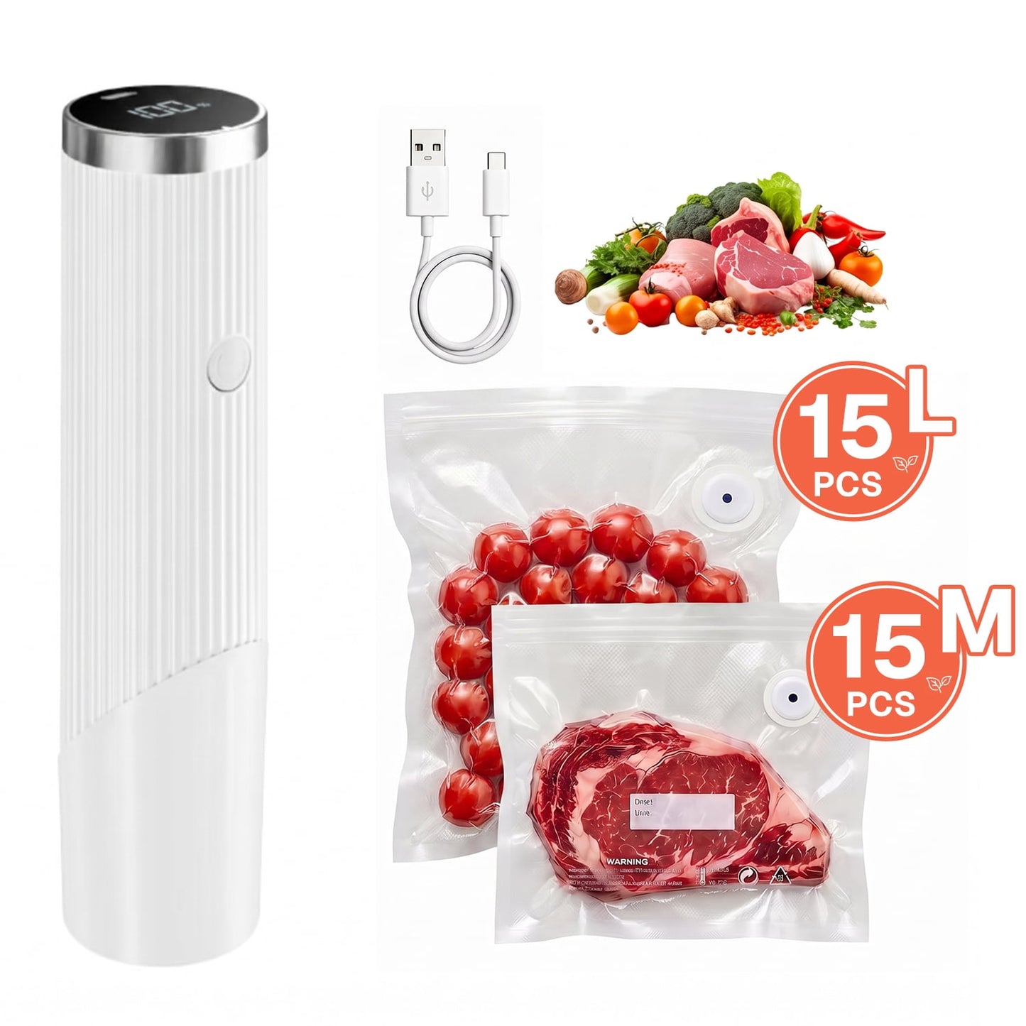 Behome Handheld Vacuum Sealer Machine, Cordless Low-Noise Vacuum Sealer for Food with 30 Reusable Vacuum Bags, Compact Food Sealer for Kitchen Storage & Meal Prep