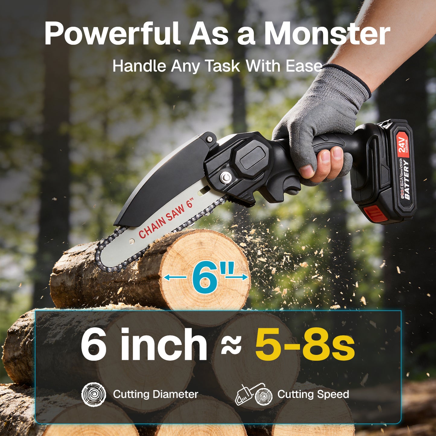 BN-LINK Mini Chainsaw,Lightweight Electric Pruning Saw Cordless,Hand Saw with 2 Batteries,Garden Tool Tree Wood Cutting