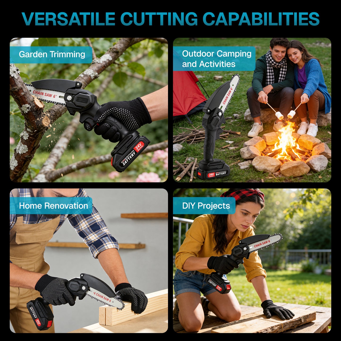BN-LINK Mini Chainsaw,Lightweight Electric Pruning Saw Cordless,Hand Saw with 2 Batteries,Garden Tool Tree Wood Cutting