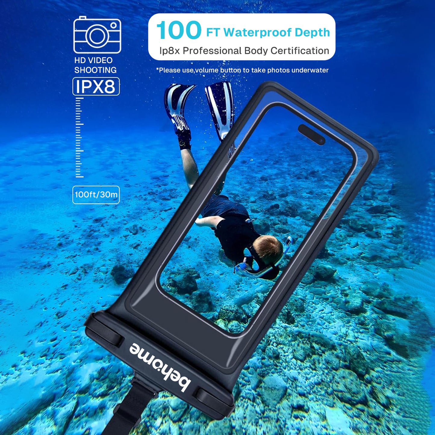Behome Waterproof Phone Pouch, IPX8 Waterproof Phone Case for iPhone 17 16 15 14 13 Pro Max XS Samsung, 3D Cell phone Dry Bag Beach Essentials (2 Pack, 8 inch)