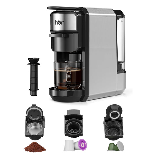 HBN 3-in-1 Coffee Maker, Multi Coffee Maker Single Serve for Nespresso Capsule & K-Cup Pods & Ground Coffee, 19Bar One-Touch Brewing Espresso Machine, 20oz Removable Water Tank, 1450W Fast Heat