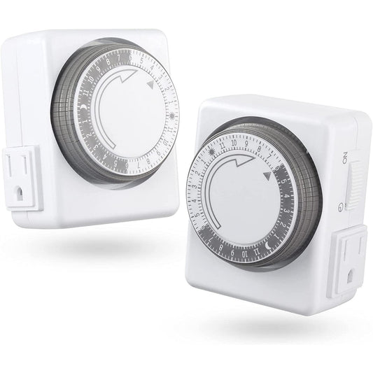 HBN Indoor Timer-24 Hour Plug-in Mechanical Indoor Mini Timer with 2 Outlets, 3 Prong, 2-Pack