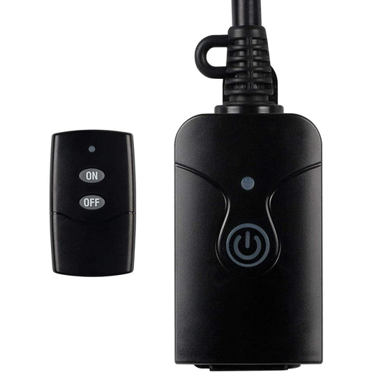 HBN Outdoor Indoor Wireless Remote Control 3-Prong Outlet Weatherproof Heavy Duty 15 A Compact 1 Remote 1 Outlet with Remote 6-inch Cord 100ft Range ETL Listed (Battery Included)