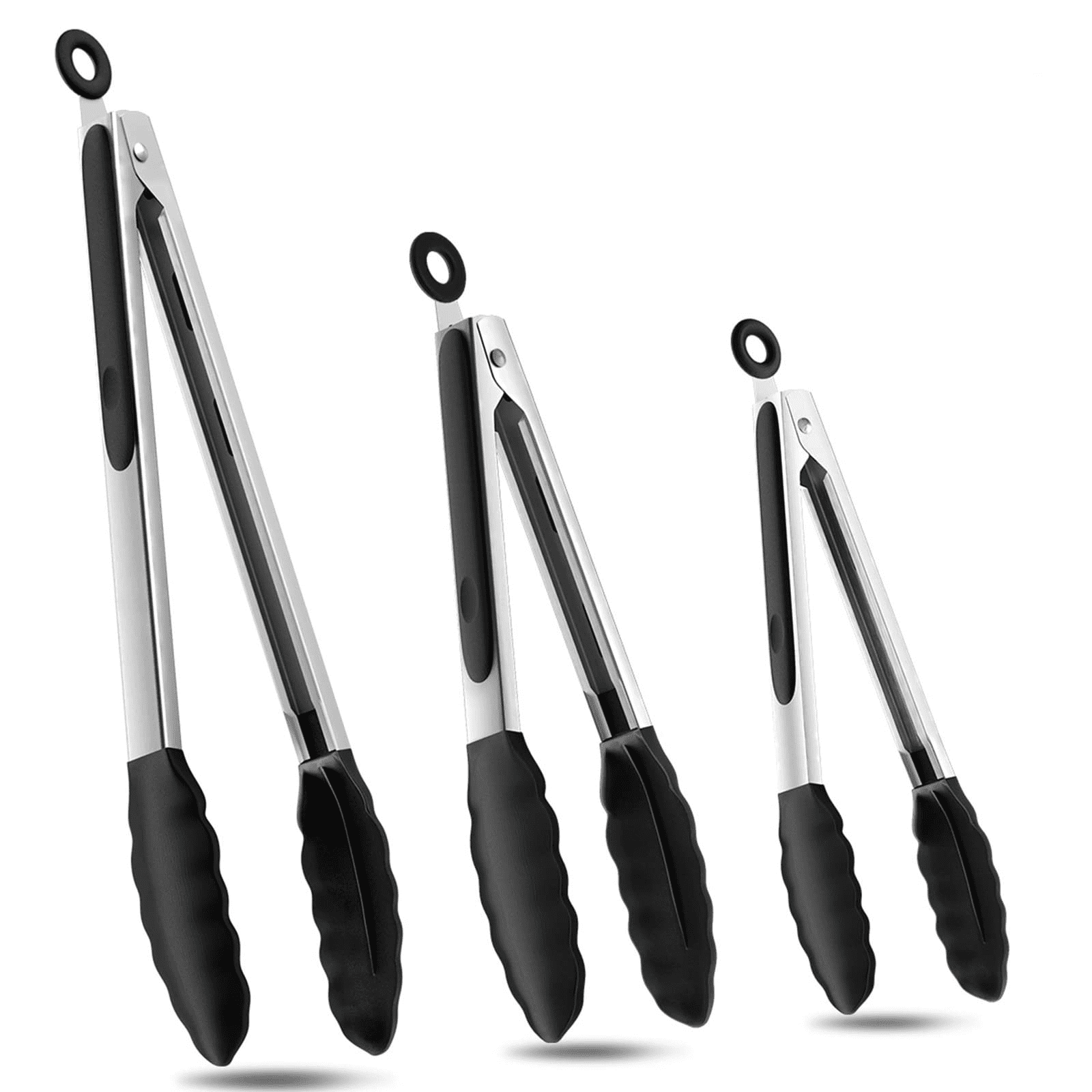 Kitchen Tongs for Cooking, Non Stick Silicone Tip Stainless Steel Tongs, Set of Three 7,9, and 12 Inch, Heat Resistant Food Tongs