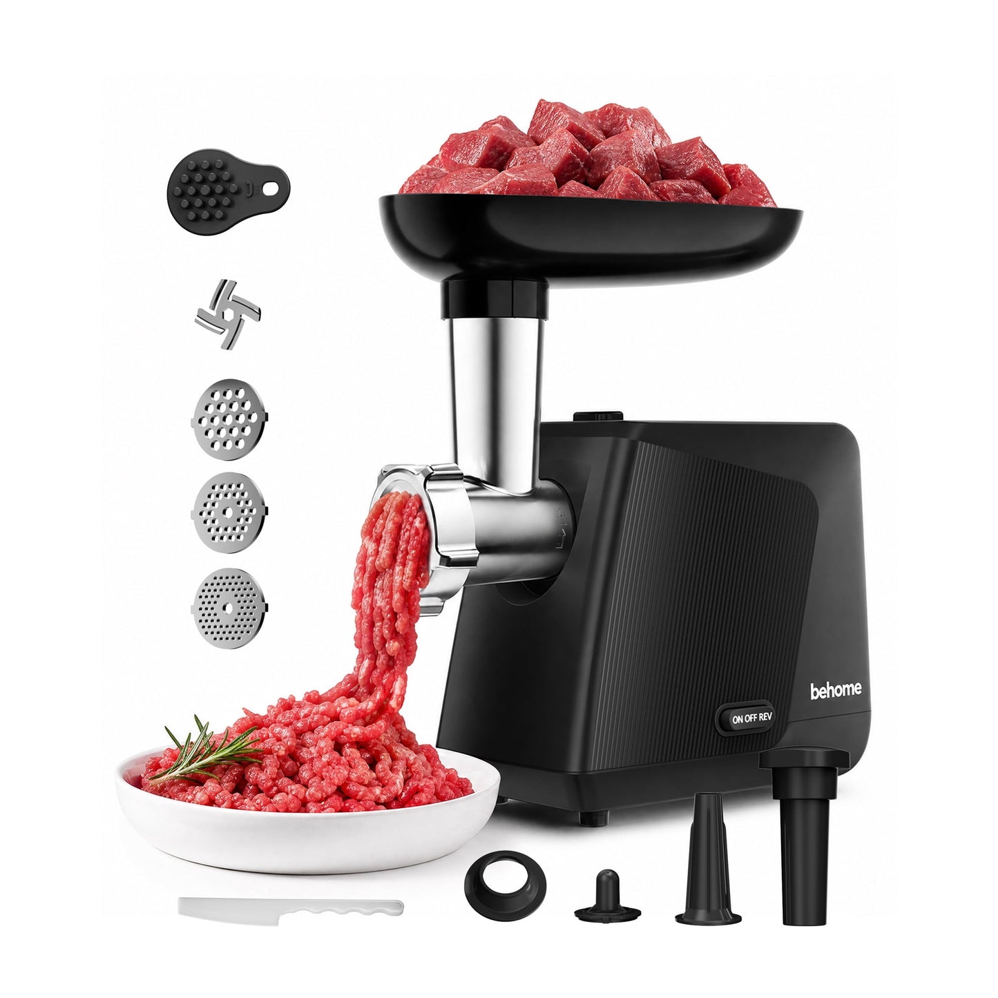 Behome Electric Meat Grinder, 2800W Max Heavy Duty Stainless Steel Meat Mincer, with 1 Blade, 3 Grinding Plates, Sausage Stuffer Tube & Kubbe Kit for Home Kitchen, Burgers & Meatballs