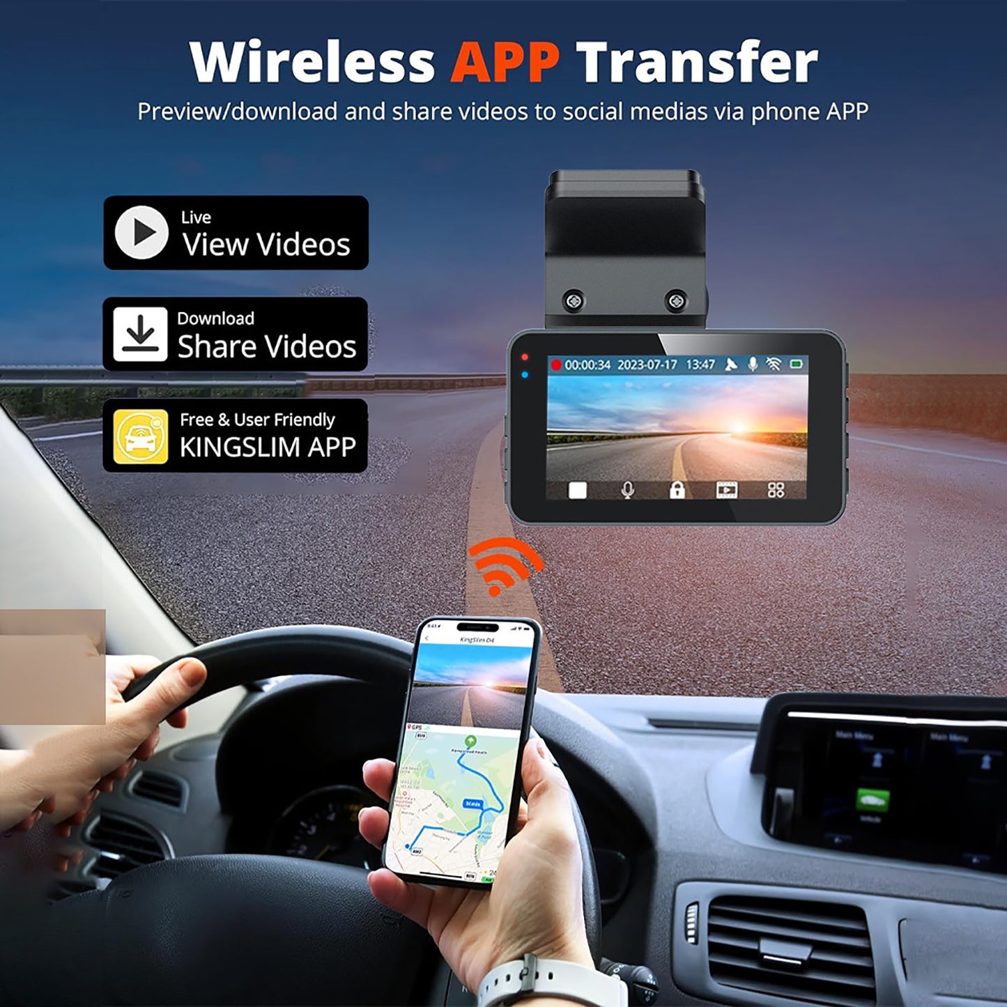 BN-LINK 4K Dual Dash Cam Front and Rear, Free 32GB Card Included, WiFi & ADAS Dash Camera for Cars, 170°Wide Angle, Super Night Vision, Loop Recording, G-Sensor, 24 Hours Parking Monitor