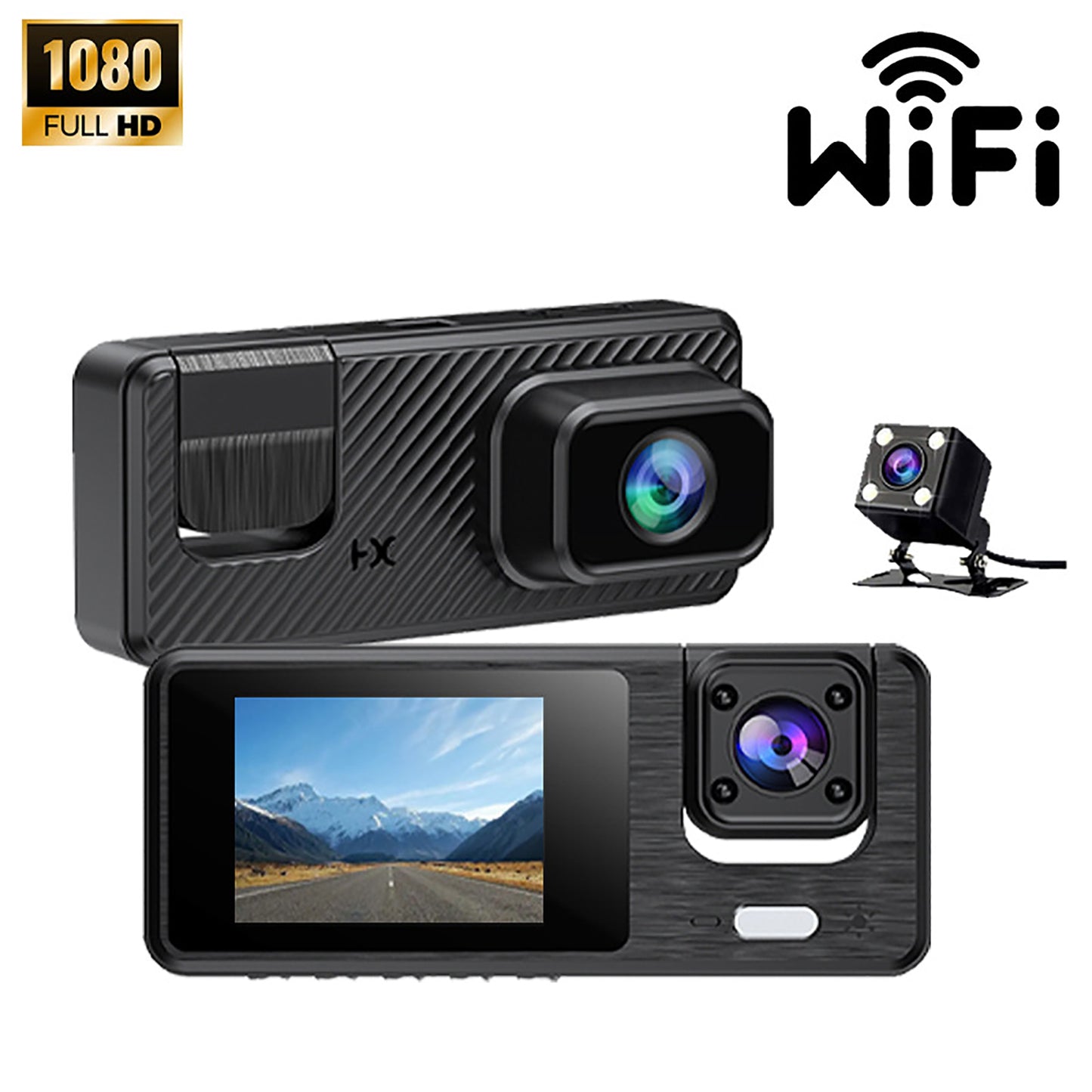 BN-LINK 1080P 3-Lens Dash Cam Front and Rear, Free 32GB Card Included, WiFi Dash Camera for Cars, 170°Wide Angle, Super Night Vision, Loop Recording, G-Sensor, 24-Hour Parking Monitor