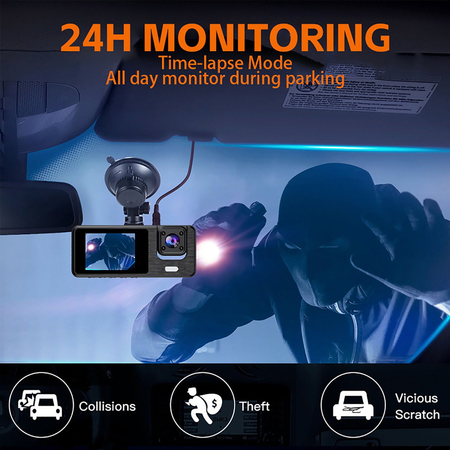 BN-LINK 1080P 3-Lens Dash Cam Front and Rear, Free 32GB Card Included, WiFi Dash Camera for Cars, 170°Wide Angle, Super Night Vision, Loop Recording, G-Sensor, 24-Hour Parking Monitor