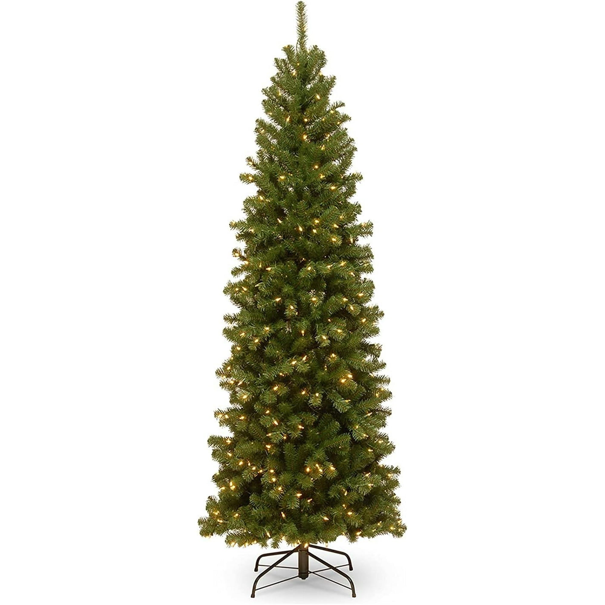 Behome 5ft Artificial Pre-Lit Pencil Christmas Tree with 8 Lighting Modes, Slim Christmas Tree with 200 Lights, 480 Branch Tips & Metal Stand, Home Office Holiday Party Indoor/Outdoor Xmas Decoration