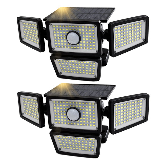 BN-LINK 2-Pack Solar Outdoor Lights, 283 LED Solar Motion Sensor Lights with 4 Adjustable Heads, 270°Wide Lighting Coverage, IP65 Waterproof Solar Security Lights for Garage, Yard