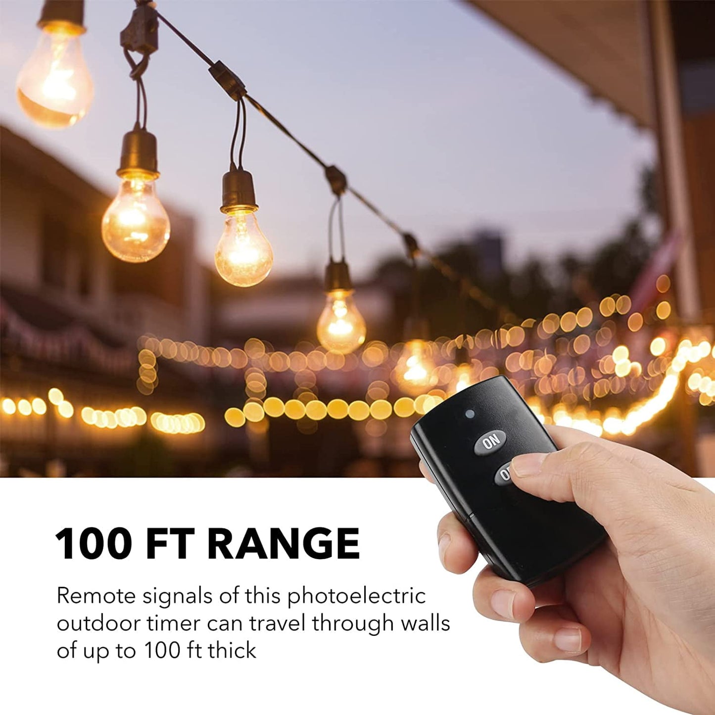 BN-LINK Outdoor Light Timer Waterproof 15A, 24-Hour Plug in Light Sensor Countdown Timer (2, 4, 6 or 8 Hours Mode), 100ft Range Remote Control with 2 Grounded Outlets for Home and Garden, ETL Listed
