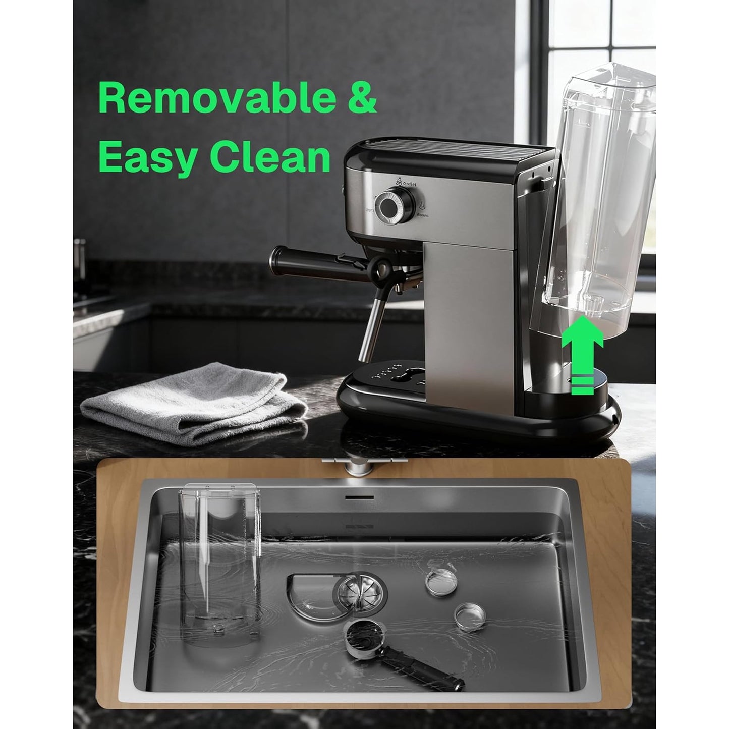 HBN Semi Automatic 20 Bar Espresso Machine with Steam Wand, Stainless Steel Coffee Maker for Cappuccino/Latte/Mocha,1450W