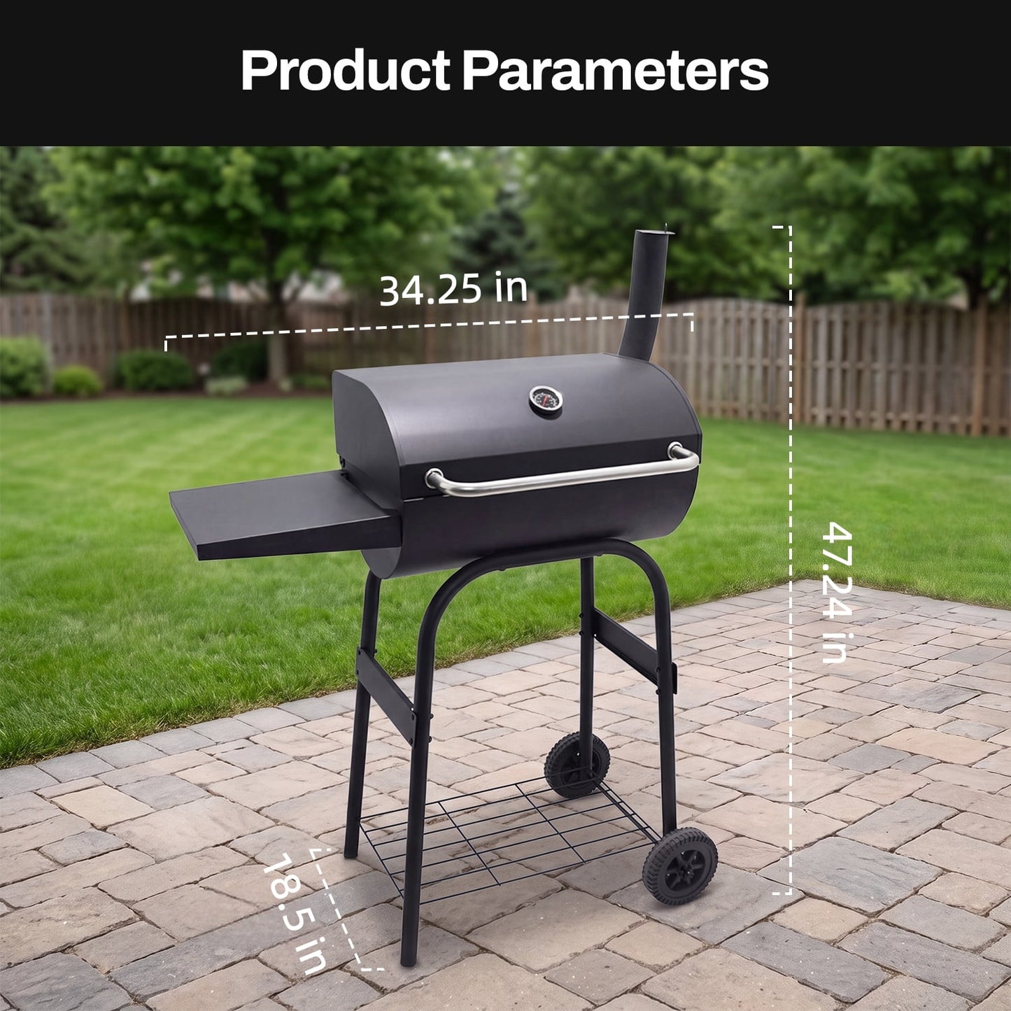 BN-LINK Barrel Charcoal Grill, Outdoor Grill with Side Shelf and Built-In Thermometer, 320 Sq. In. Cooking Area, Portable BBQ Grill & Smoker Combo for Backyard, Parties, Camping