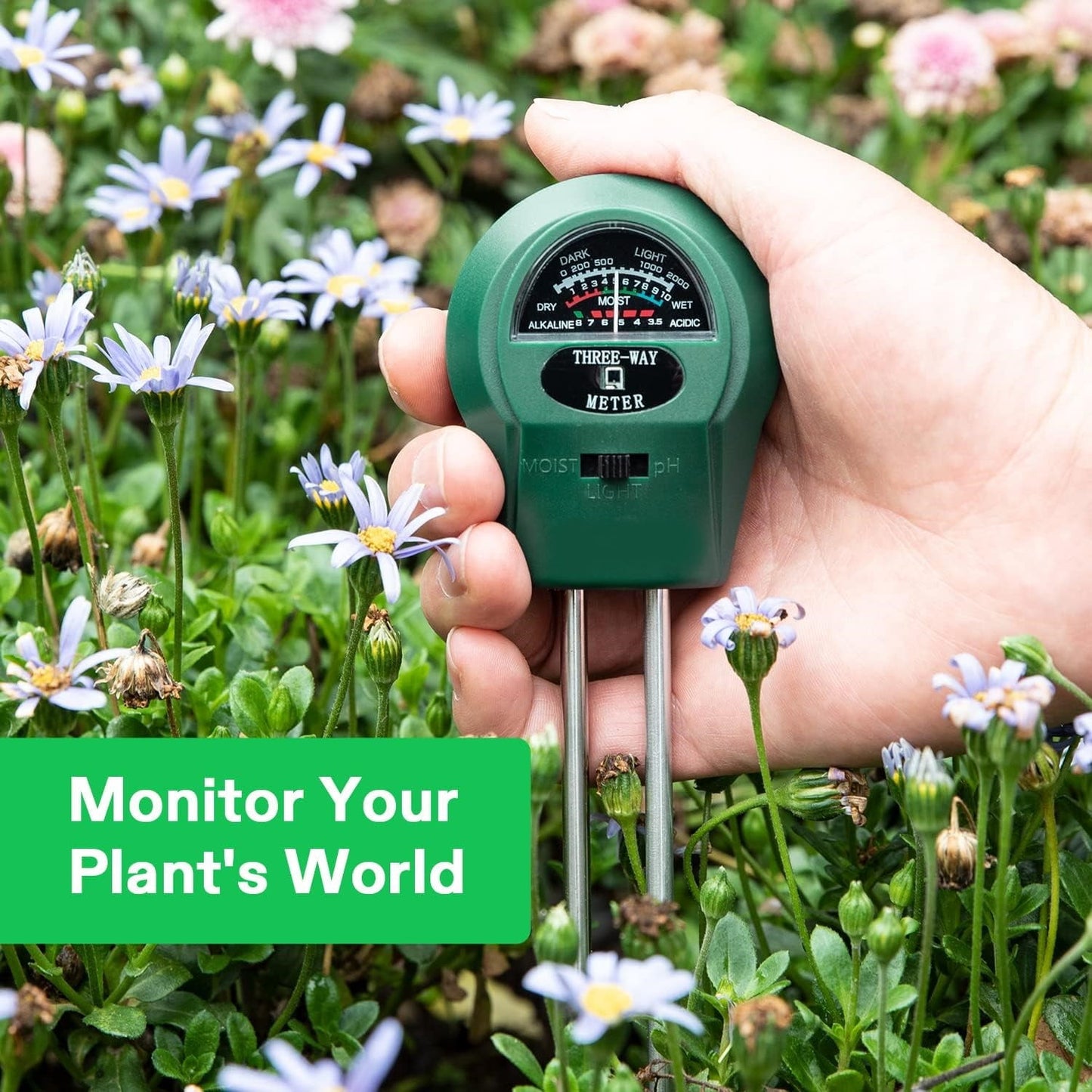 BN-LINK Soil Meter, 3-in-1 Plant Moisture Light PH Tester for Gardening, Farming Indoor & Outdoor Use, No Batteries Needed, 2 Pack, Green