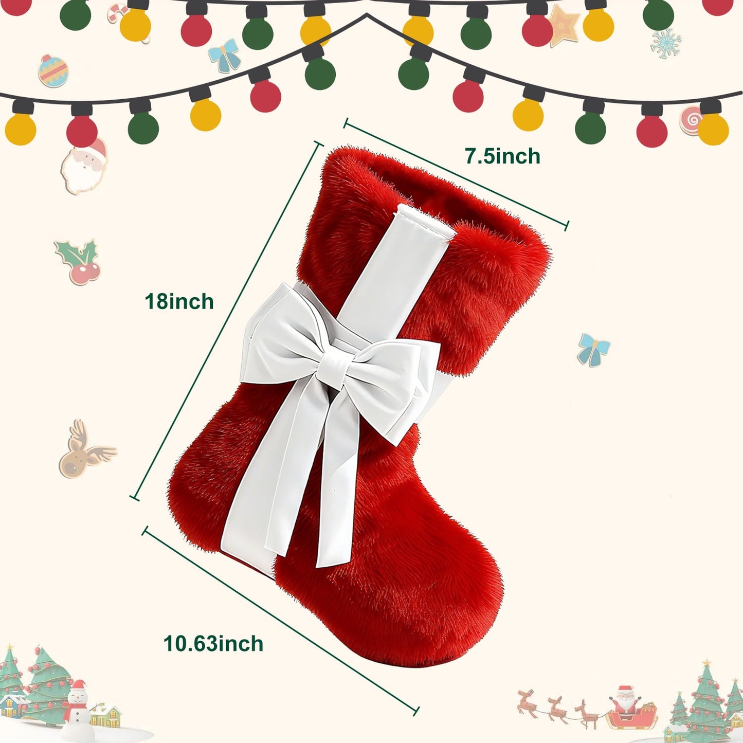 Behome 4 Pack Christmas Stockings, Xmas Plush Stocking Fireplace Decor Hanging Christmas Socks, 18" Holiday Christmas Decoration Gifts for Family Kids