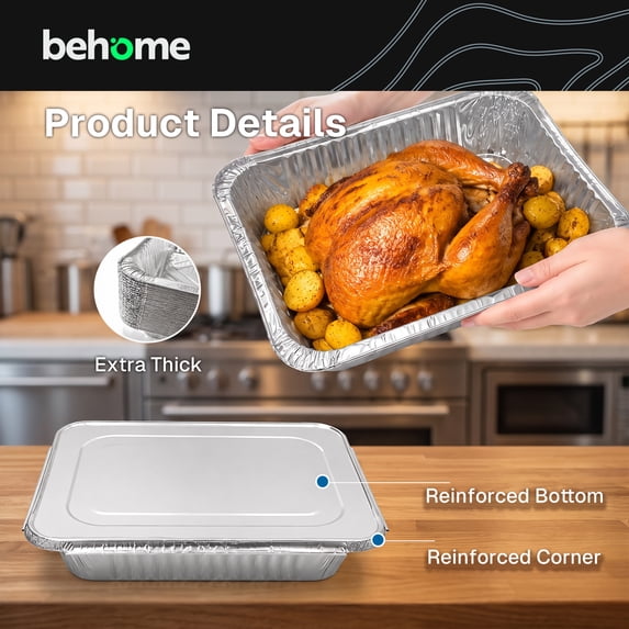 Behome 12 Pack Aluminum Pans with Lids, 10.31” x 12.8” Aluminum Baking Cake Pans, Heavy Duty Aluminum Roasting Trays for Baking, Cooking Food