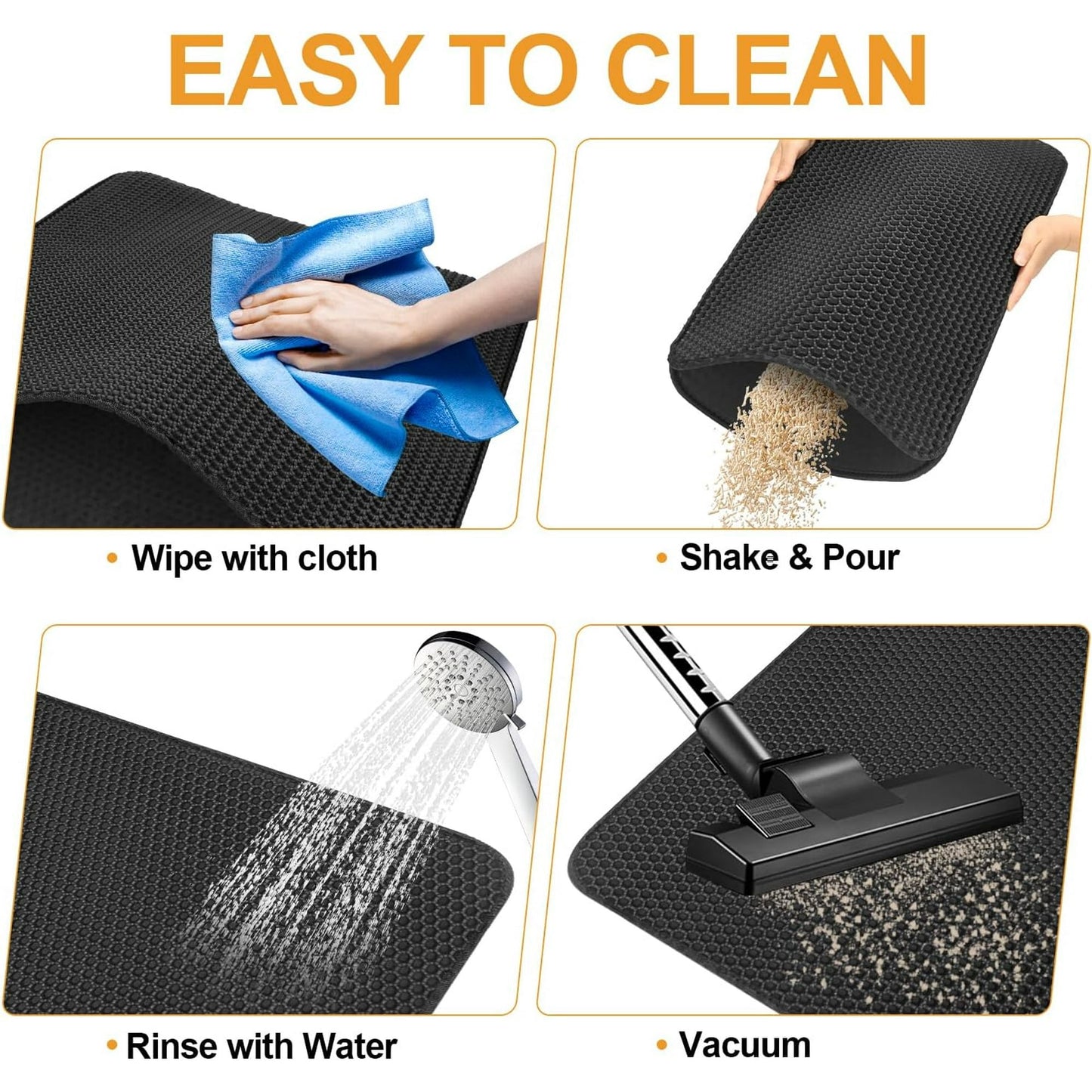 BN-LINK 21" x 29" Cat Litter Mat Trapping Match, Honeycomb Double Layer Design, Urine-Proof and Water Proof, Scatter Control, Easier to Clean & Washable(Black)