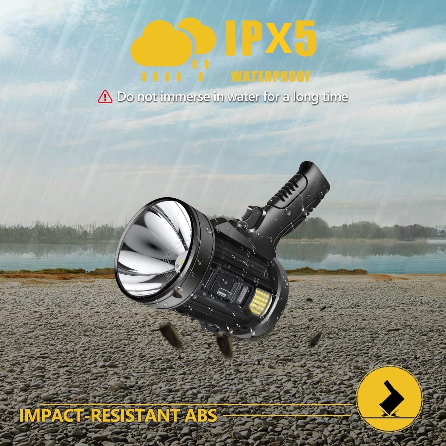 BN-LINK Rechargeable Spotlight, Handheld Hunting Flashlight Led Spot Light, Super Bright Solar Spot Lights Outdoor Handheld for Hunting, Boating, Camping