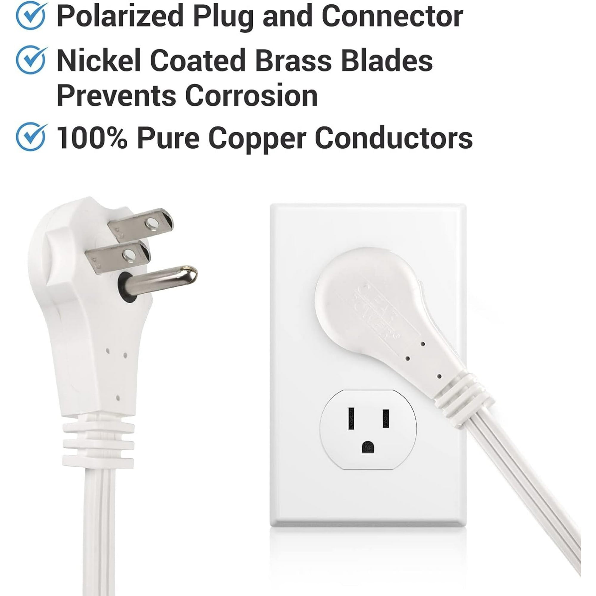 Clear Power 2-Pack 7 ft 3 Outlet Indoor Extension Cord 16/2 SPT-2, White, Low-Profile Flat Plug, 2 Prong Polarized, Perfect for Home, Kitchen, Offices