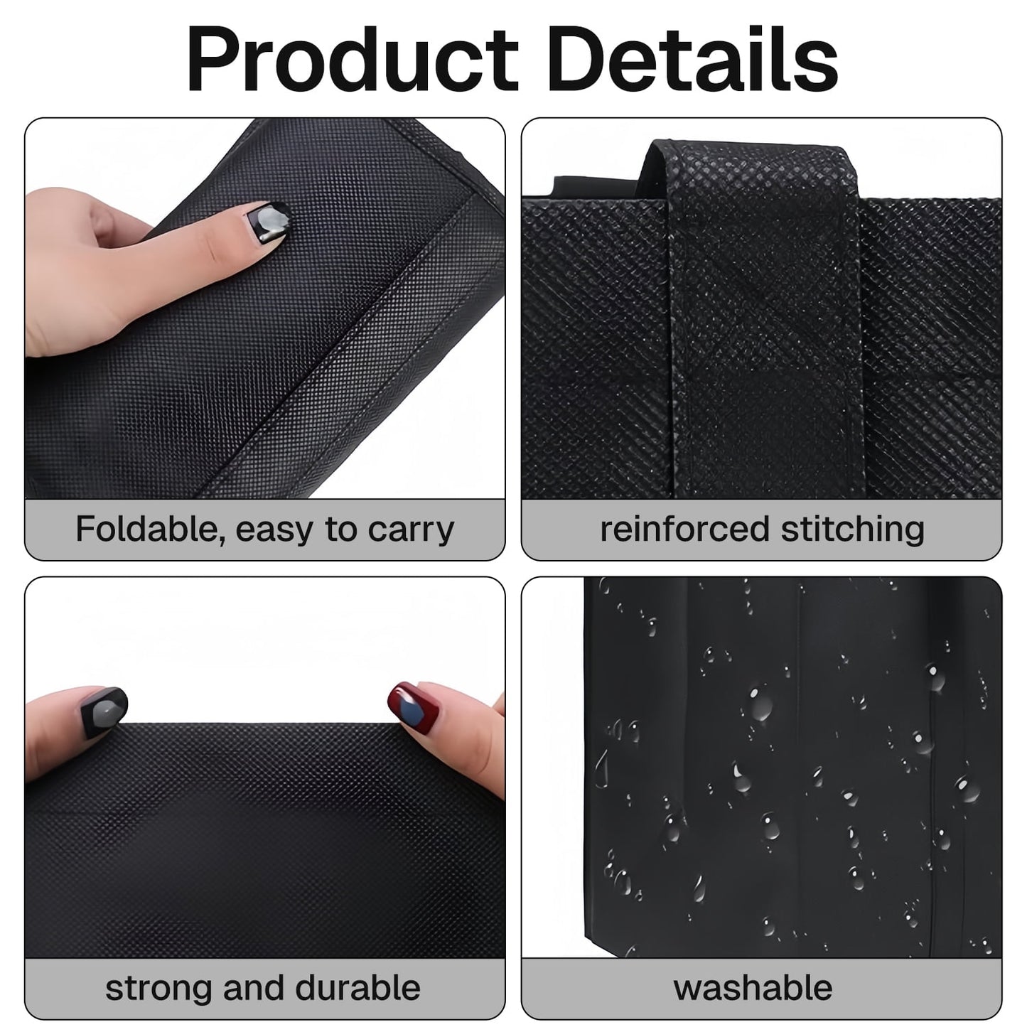 Behome 4 Pack Reusable Grocery Bags, Large Foldable Shopping Tote Bags with Long Handles, Multipurpose Heavy Duty Tote, Daily Utility bag, Black&Gray