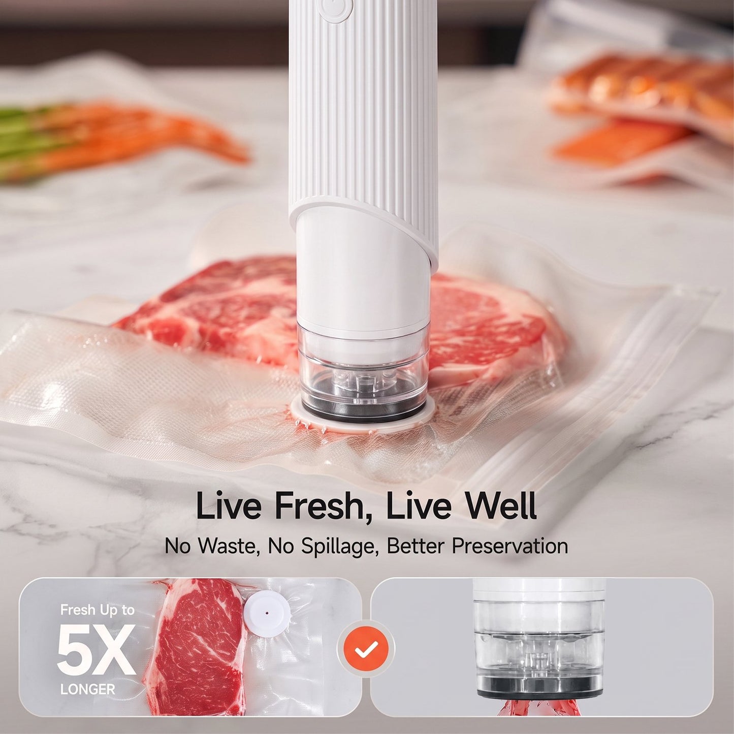 Behome Handheld Vacuum Sealer Machine, Cordless Low-Noise Vacuum Sealer for Food with 30 Reusable Vacuum Bags, Compact Food Sealer for Kitchen Storage & Meal Prep