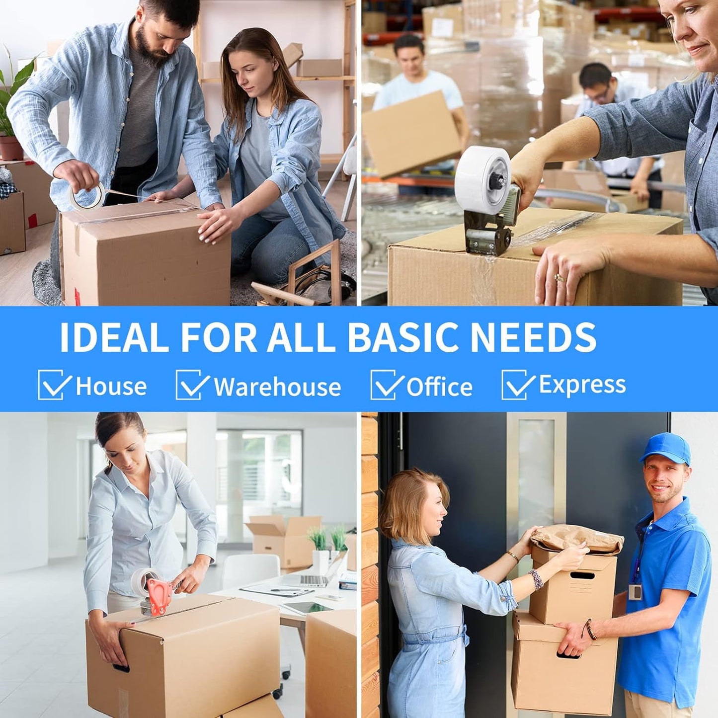 Behome Clear Shipping Packing Tape with Dispenser, 6 Rolls Heavy Duty Packing Tape for Shipping and Moving, 1.88" x 60 yd