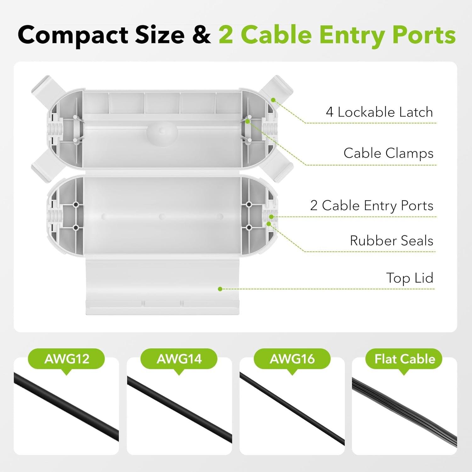 BN-LINK Outdoor Extension Cord Safety Cover, Weather Resistant Seal Housing with 4 Latches, Fits 12/14/16 AWG Extension Cord, Holiday String Lights, Plug, Waterproof IP44, White, 2Pack