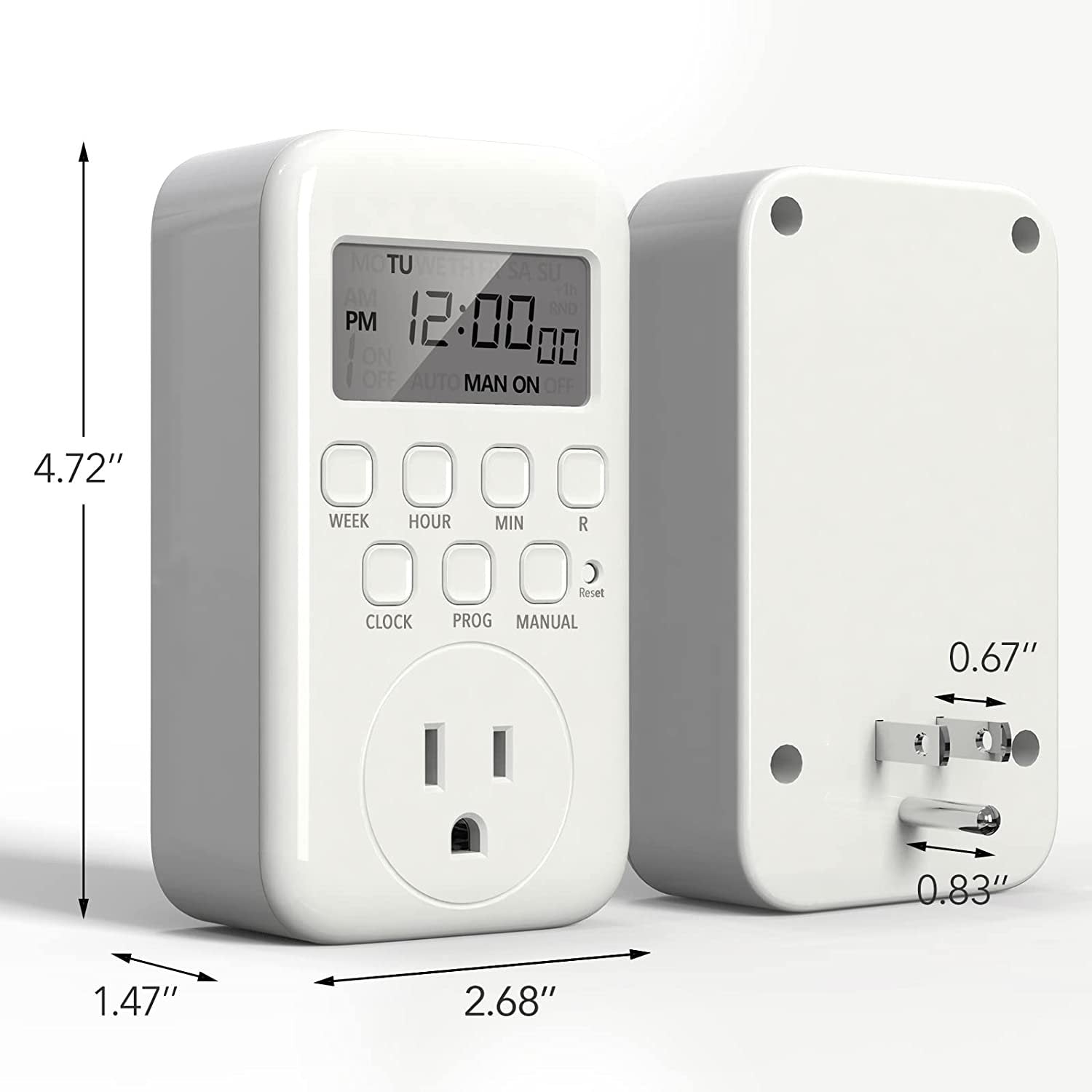 BN-LINK Digital Timer Outlet, 7 Day Heavy Duty Programmable Timer, On/Off Programs 3-Prong Grounded, Indoor, for Lamp, Light, Fan, Pets, Home, Kitchen, Office, Appliances, 125V, 15A, 1875W, 60Hz