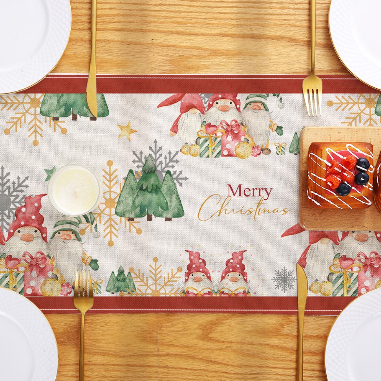 Behome Christmas Table Runner, 13 x 72 Inch Winter Christmas Table Decorations with Santa Claus & Merry Xmas, Christmas Holiday Home Decoration, Indoor/Outdoor Party Supply