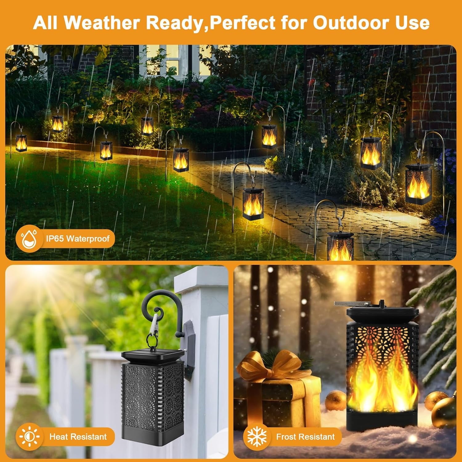 BN-LINK Solar Lights Outdoor, Solar Lantern Flickering Flame Outdoor Waterproof Hanging Lanterns Decorative, Solar Powered Outdoor Lighting LED Christmas Lights for Patio Deck Yard, 2 Pack