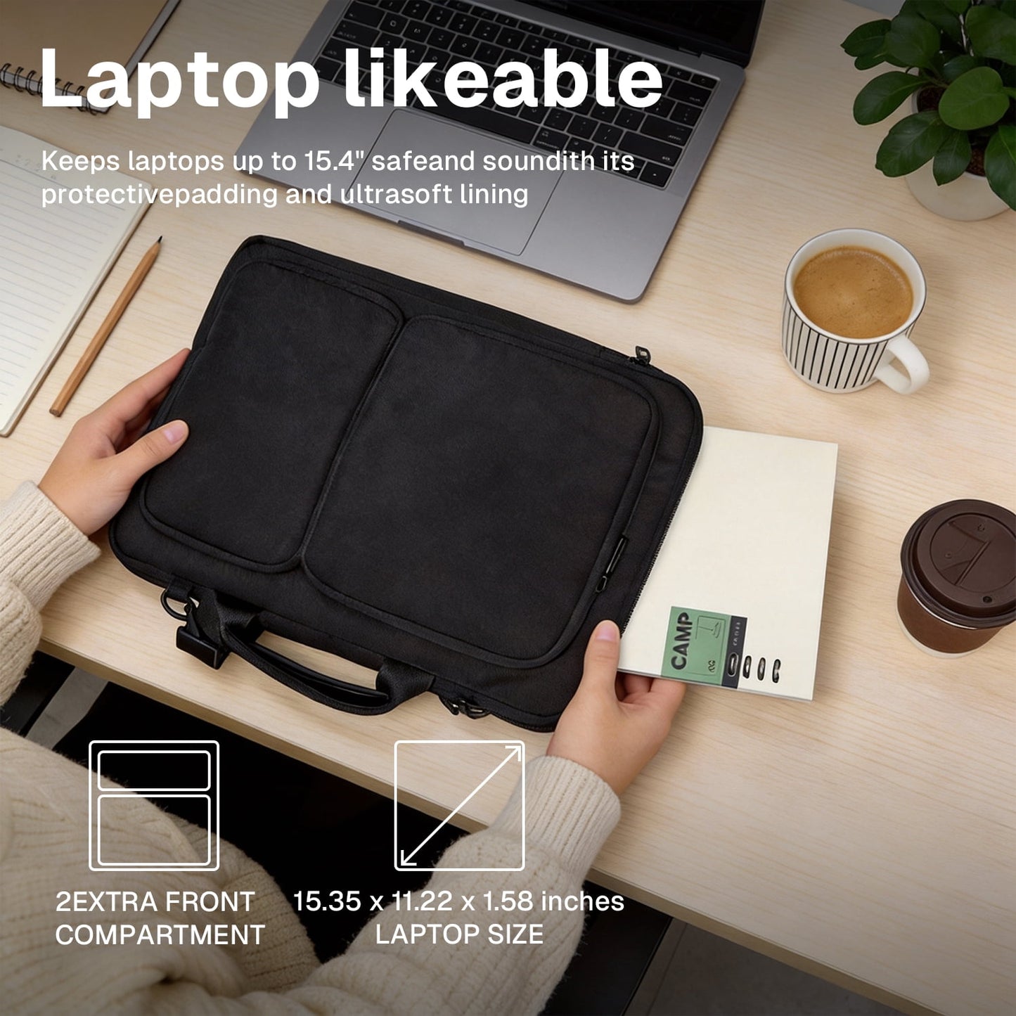 Behome Laptop Bag, 14.1-15.4 Inch Laptop Bag Computer Bag for Men & Women, Adjustable Shoulder Strap, Great for Transporting From Home to Office, Extra Pockets, Black