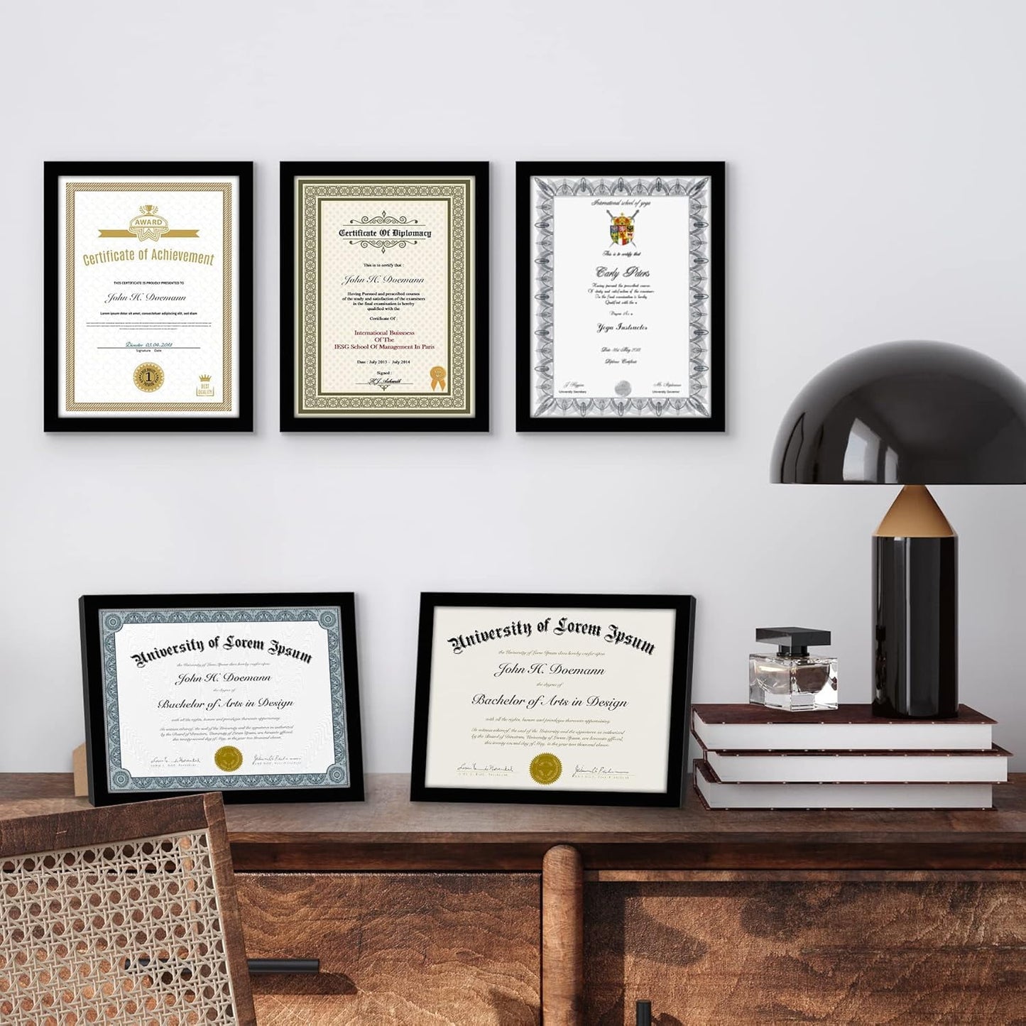 Behome 7.3 x 9.8 Diploma Frame Set of 6, Black Certificate Frame, Display Pictures 5.9 x 7.8 with Mat or 7.3 x 9.8 Without Mat, for Wall and Tabletop