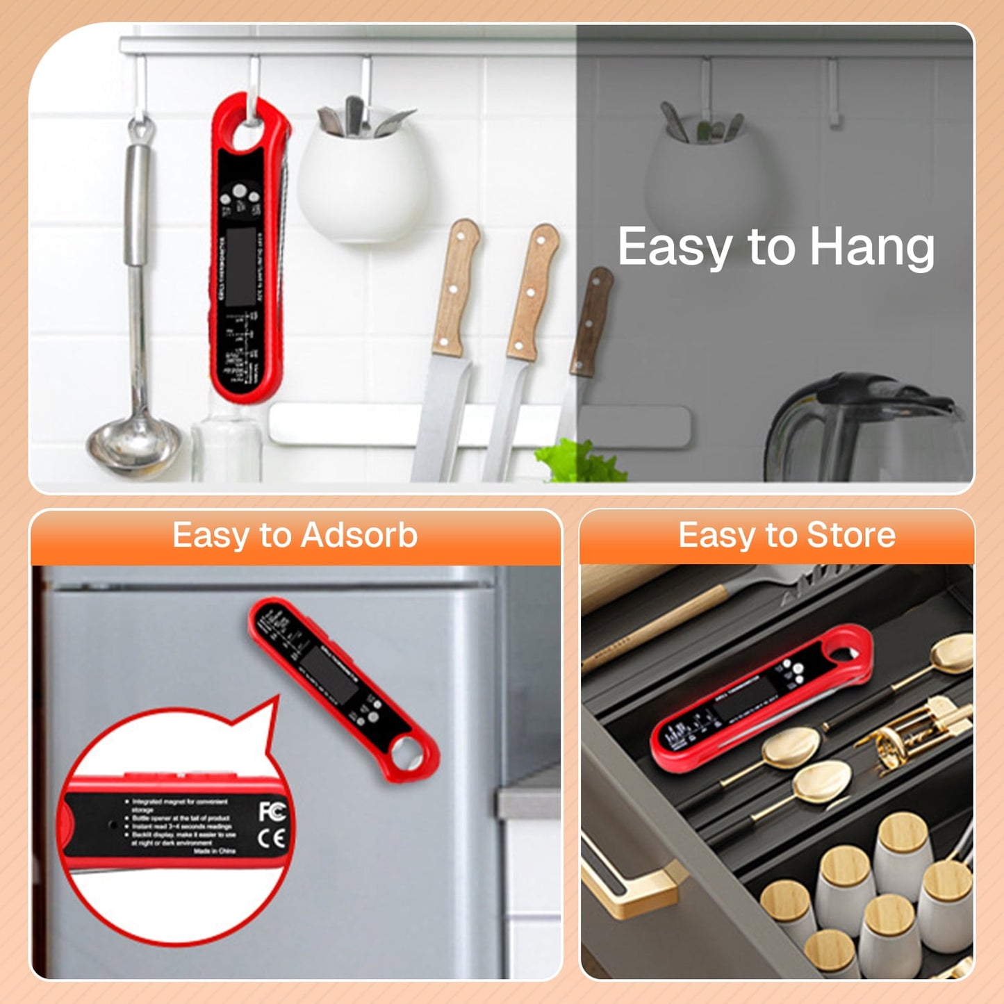 Behome Meat Thermometer, Instant Read Meat Thermometer Digital with Dual Probe, Waterproof Food Thermometer for BBQ,Grill, Fry, Oven, Candy Making