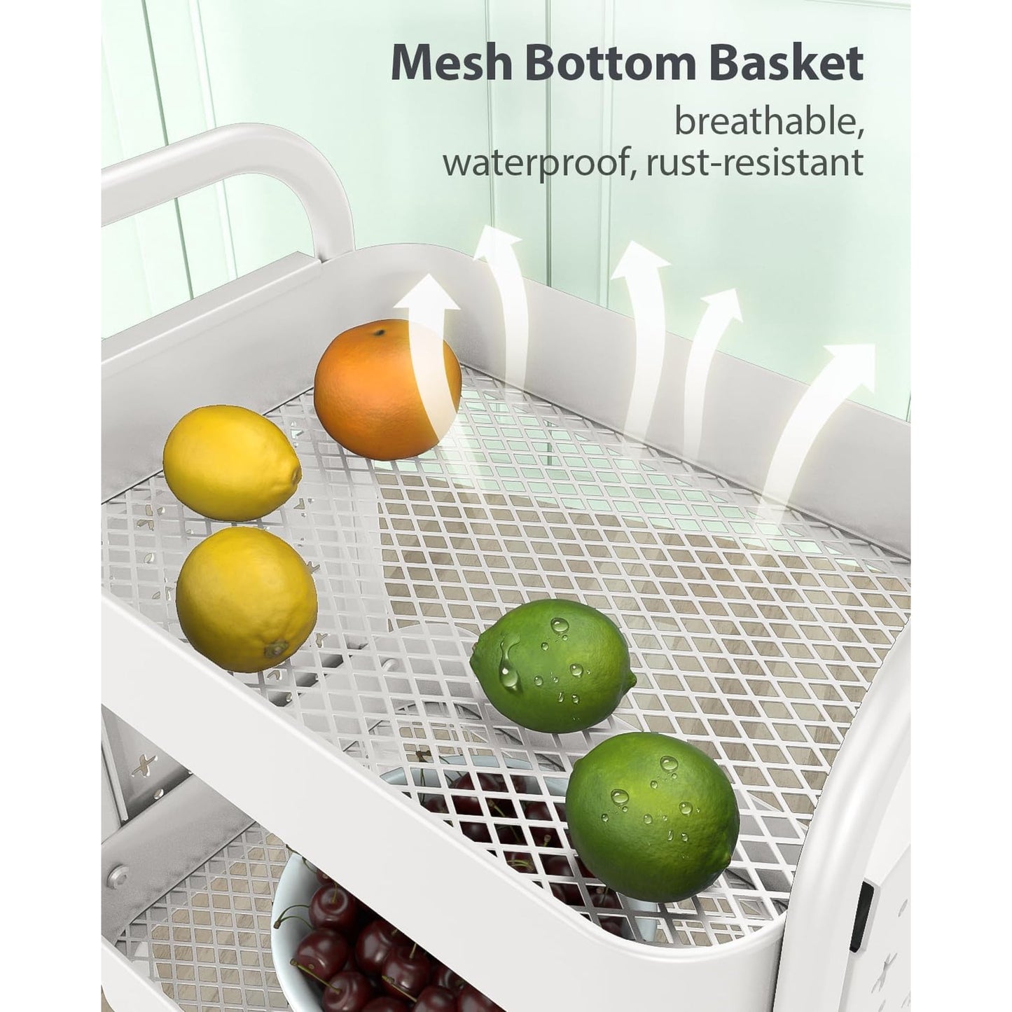 Behome Rolling Cart, 3 Tier Storage Trolley with Handle, Utility Cart with Plastic Shelf & Lockable Wheels, Kitchen Storage Organizer for Bathroom, Office, Bedroom, White