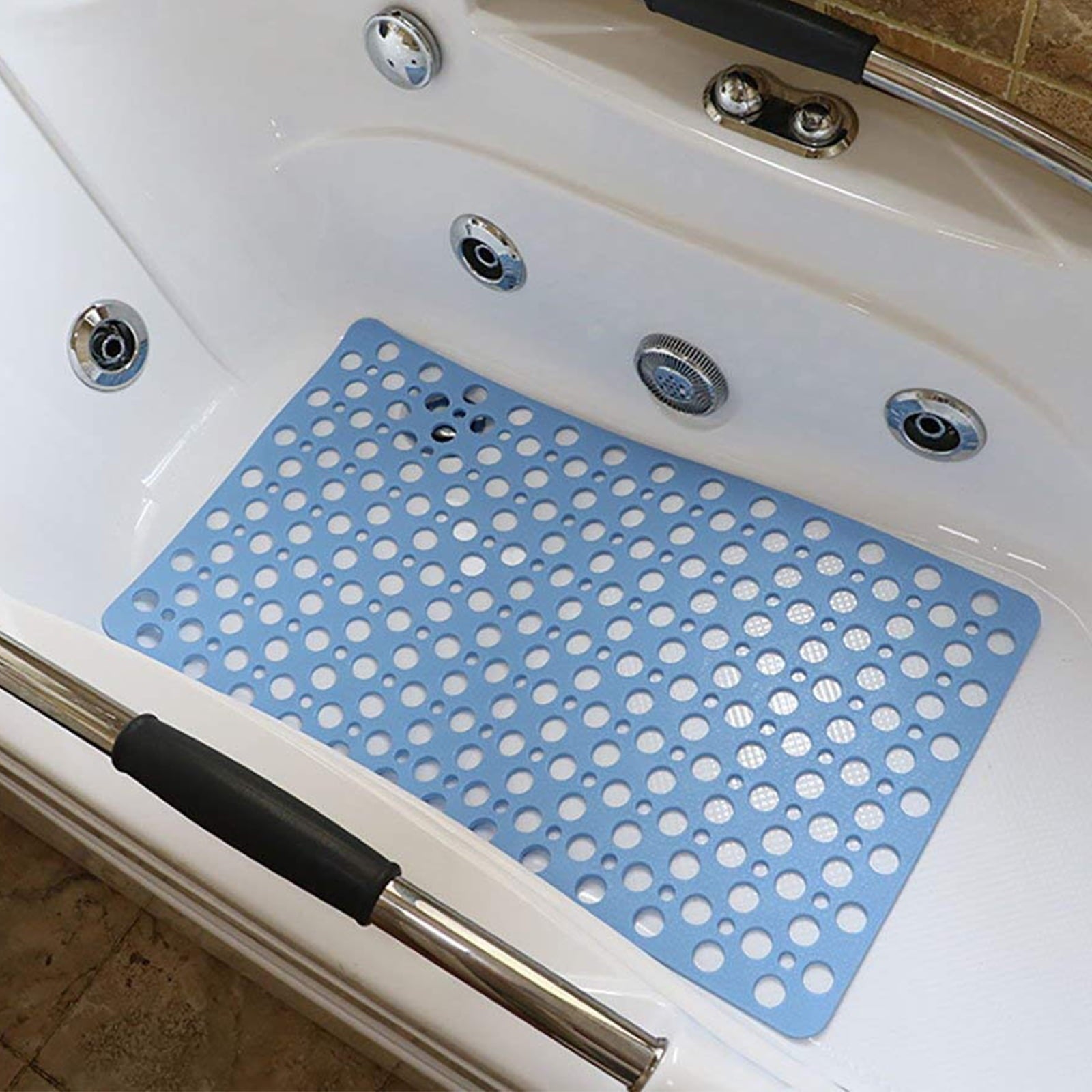 Nonslip Bathtub Mat Extra Soft PVC, 30'' x 17'' Bath Mat for Kids, Machine Washable Bathroom Shower Mat, Smooth/Non-Textured Tubs Only, Blue