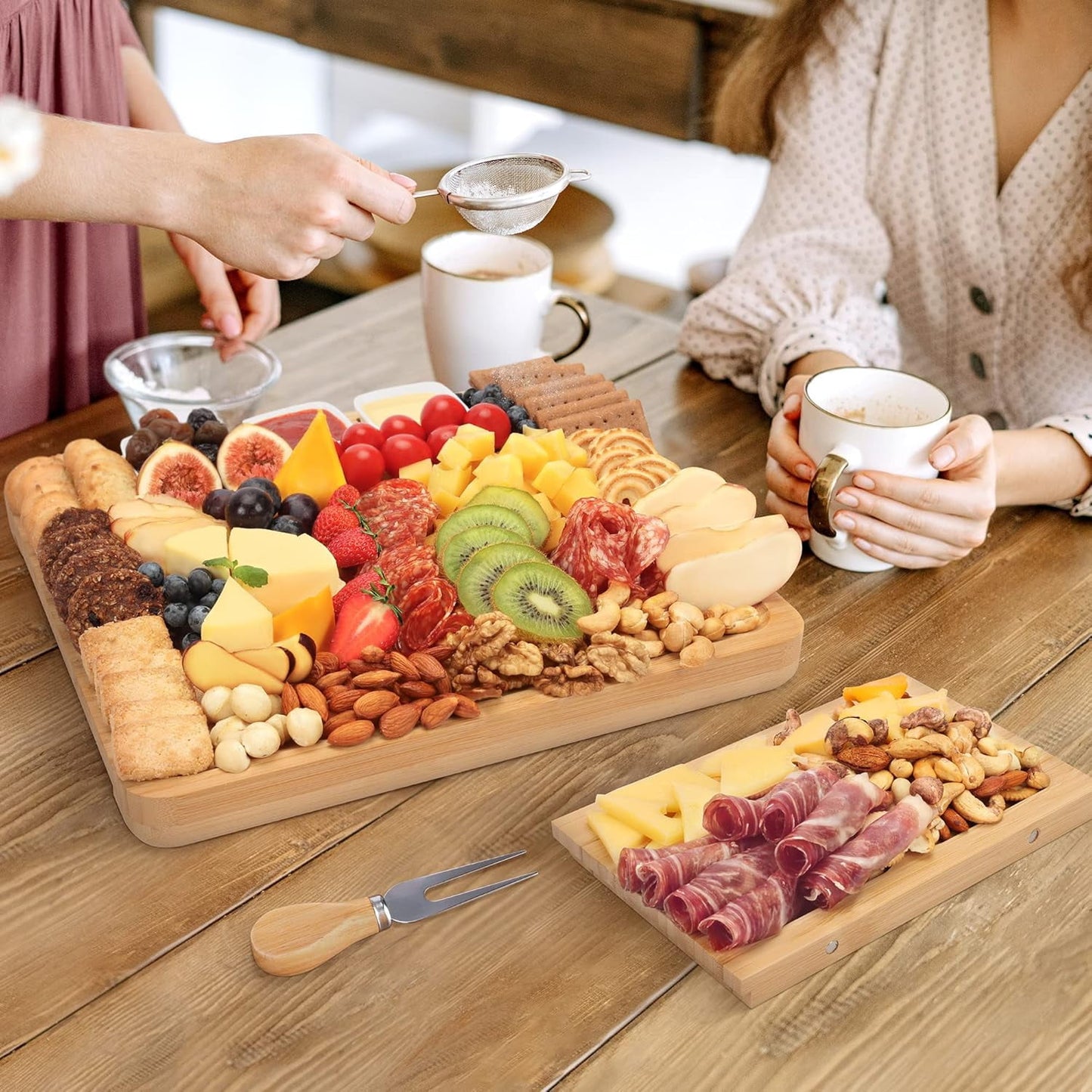 BN-LINK Charcuterie Board Set, 2 Drawers Large Bamboo Cheese Board & Platter with Accessories, House Warming Gift & Holiday Gift