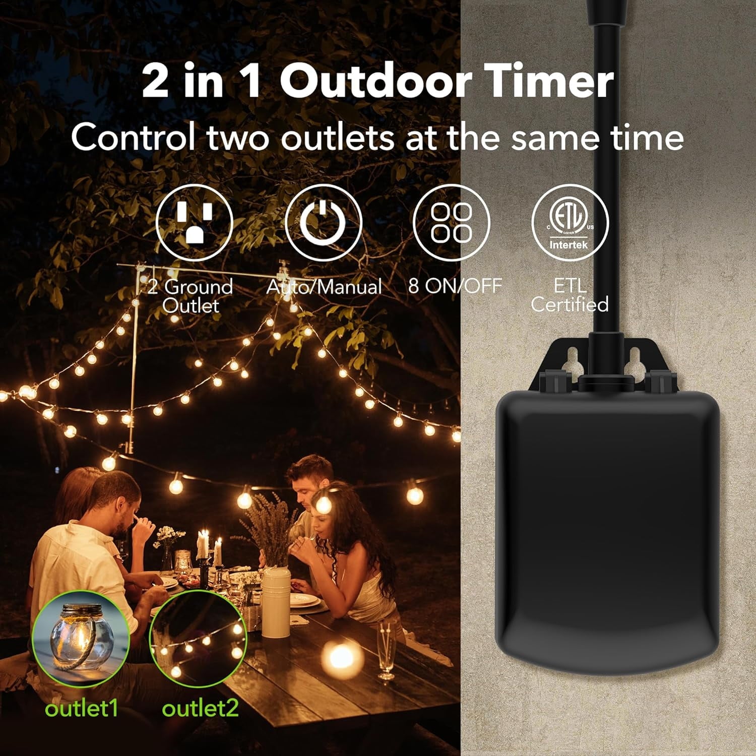 BN-LINK 7 Day Outdoor Heavy Duty Digital 24 Hour Programmable Timer, Dual Outlet, Weatherproof, Heavy Duty, Accurate for Lamps Ponds Christmas Lights 1875W 1/2HP