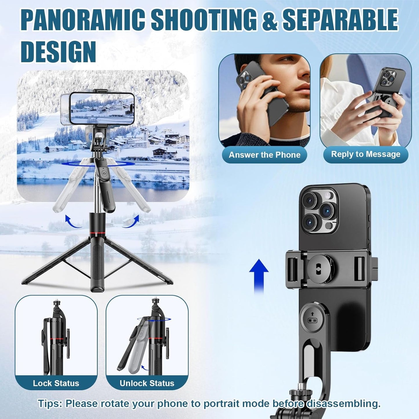 BN-LINK 67" Selfie Stick Tripod with Light, 360°Rotating Extendable Cell Phone Stand with Remote and Phone Holder, Phone Tripod Compatible with iPhone Android Phone, Camera